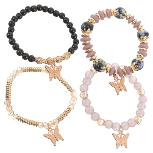 Hohopeti 4 Stück Teiliges Schmetterling Armband für Damen Modische Perlenarmbänder mit Leichter Langlebiger Verarbeitung Einzigartigem Schmetterlingsdesign Komfortabel für Alltag und von Hohopeti
