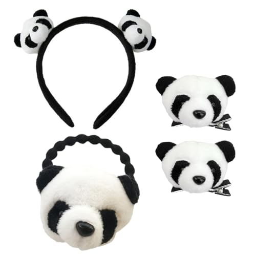 Hohopeti 4 Stücke Teiliges Panda Haarschmuck Set Süßes Stirnband Haarspangen und Haargummi für Erwachsene Zubehör für Kostüme und Partys von Hohopeti