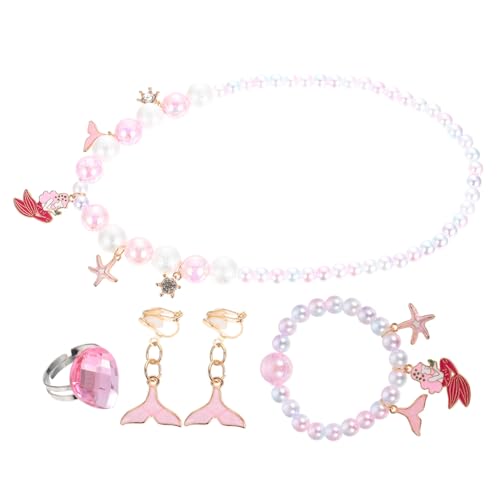 Hohopeti 4Stücke Teiliges Meerjungfrau Schmuckset für Bunte Perlen Halskette Armband und Ring Bastelset für Mädchen für Partys und Besondere Anlässe von Hohopeti