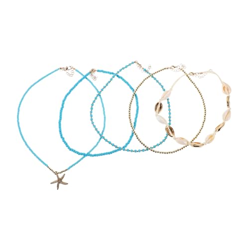 Hohopeti 5 Stück Böhmisches Schichten Halskettenset mit Muscheln und Seesternen Trendiger Schmuck für Frauen Stil für Partys und Besondere Anlässe von Hohopeti