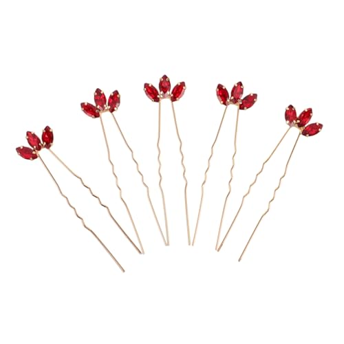 Hohopeti 5 Stück Rote U Förmige Haarnadeln mit Strasssteinen Teiliges Langlebige Zinklegierung Brautschmuck für Hochzeit Party Prom Vielseitige Haarklammern für Frauen und Mädchen von Hohopeti