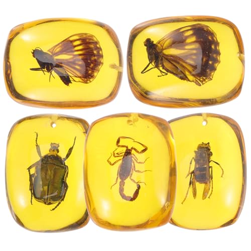 Hohopeti 5 Stück Teiliges Bernstein Anhänger mit Natürlichen Insektenproben Kreatives Kunstharz Design Leichter DIY Schmuckanhänger für Halsketten Armbänder und Schlüsselanhänger von Hohopeti