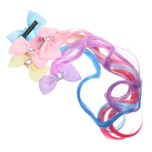 Hohopeti 5 Stück Teiliges Bunte Clip Haarverlängerungen für Mädchen mit Schleifen und Locken Farbverlaufend in Blau Violett Rosa blau Khaki rosa für Geburtstage Partys Karneval und von Hohopeti