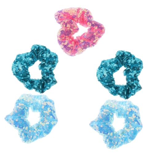 Hohopeti 5 Stück Teiliges Elastische Haargummis mit Bunten Pailletten Schimmernde Haarbänder für Mädchen Weiche Dehnbare Haarseile in Leuchtenden Farben Modische Haarschmuck von Hohopeti