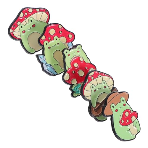 Hohopeti 5 Stück Teiliges Frosch und Pilz Niedliche Pins Broschen für Rucksack Jacke Hut Tieranhänger Verspieltes Design Geschenkidee von Hohopeti