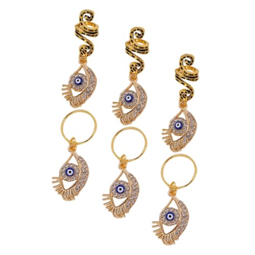 Hohopeti 6 Stck. Teiliges Haarschmuck Dreadlock Spiralen aus Metall Stabile Glatte Oberfläche Zopfringe mit Bösem Auge Anhängern für Damen Einfache Anwendung Auffälliges Design von Hohopeti