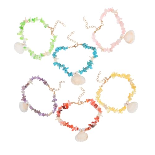 Hohopeti 6 Stück Bohemian Fußkettchen Verstellbar mit Muscheln und Naturstein Handgefertigt Bunte Perlen Strand Schmuck für Damen Teenager Boho Stil von Hohopeti