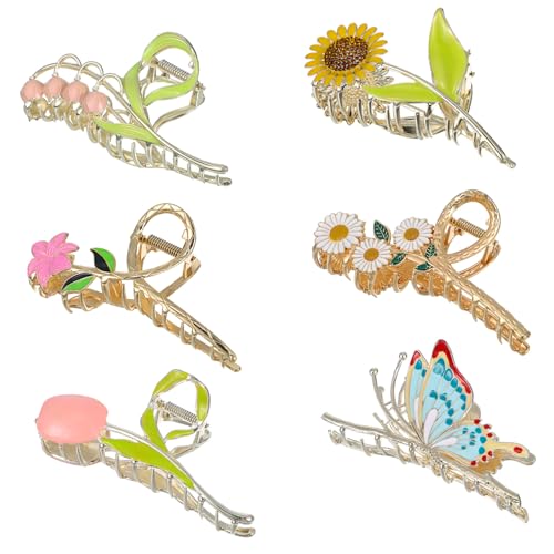 Hohopeti 6 Stück Metall Haarklammern Teiliges Blumen Krallen Clips für Dickes Haar Damen Mädchen Stabiles Haarschmuck Accessoire Elegant und Rutschfest Vielseitig Einsetzbar von Hohopeti