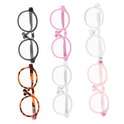 Hohopeti 6 Stück Teiliges Mini Puppenbrillen mit Klaren Runden Gläsern Transparente Kunststofffassung in Weiß für Puppen Stofftiere Kostüme und Kreative Bastelprojekte von Hohopeti