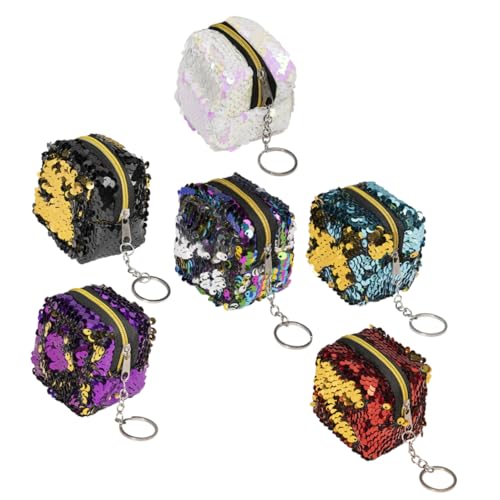 Hohopeti 6 Stück Teiliges Pailletten Mini Münzbörsen Damen Quadratische Kompakte Geldbörsen mit Reißverschluss Leichte Waschbare Kleingeldbeutel in Rot Grün Schwarz für Alltag und Reisen von Hohopeti