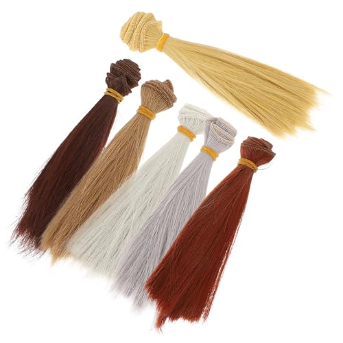 Hohopeti 6 Stück Teiliges Puppenperücken aus Hochwertigem Hitzebeständigem Material Synthetische Lange Gerade Haare Realistische Pflegeleichte Puppenhaare für Kreatives Styling und von Hohopeti