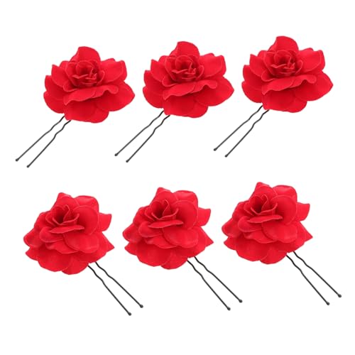 Hohopeti 6 Stück Teiliges Rote Samt Rosen Haarnadeln U Förmig Chinesischer Haarschmuck für Frauen Brautschmuck Hanfu Kostüm Vintage Hochsteckfrisuren Festliche Anlässe von Hohopeti