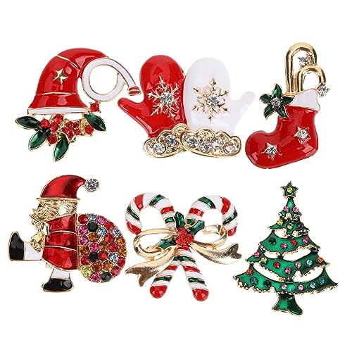 Hohopeti 6 Stück Teiliges Weihnachtsbroschen Set Damen Strass Pins Modische Weihnachtsbroschen Kleidung Anstecknadeln Festlicher Weihnachtsschmuck für Jacken Pullover Taschen von Hohopeti