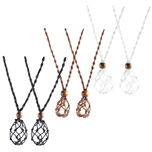 Hohopeti 6 Stück Verstellbarer Retro Netzanhänger Halskette Steinhalter Geflochtene Wachsschnur Schmuck DIY Braun Mehrfarbig Damen Kette Kristallsteinhalter Zubehör von Hohopeti