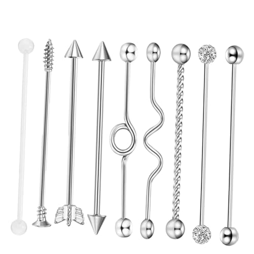 Hohopeti 9 Stück Teiliges Edelstahl Barbell Ohrstecker Schraubverschluss Pfeilförmiges Design Unisex Piercing Schmuck für Damen Herren Komfortabel Langlebig von Hohopeti