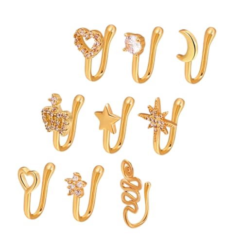 Hohopeti 9 Stück Teiliges U Förmiges Nasenring aus Kupfer kein Piercing Stabiler Clip Nasendekoration für Frauen Sicherer Halt für Festivals und Partys von Hohopeti