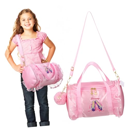 Hohopeti Ballett tasche für Mädchen mit Großer Kapazität Besticktes Muster Doppelte Griffe und Abnehmbare Schulterriemen Sporttasche für Tanz Gymnastik und Freizeit mit Flauschigem von Hohopeti
