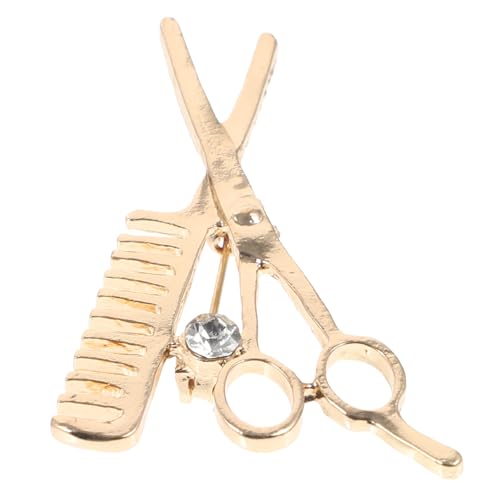 Hohopeti Barber Brosche Pin Goldfarbene Haarnadel Schere und Kamm Design Modischer Anstecker für Damen Kostüm Schmuck für Anzug und Jacke von Hohopeti