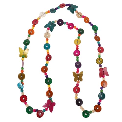 Hohopeti Boho Lange Halskette Damen mit Farbigen Schmetterlingsscheiben Mehrschichtige Ethnische Kokosnussschalen perlen Vintage Holzschmuck Sommerliches Statement accessoire für Urlaub von Hohopeti