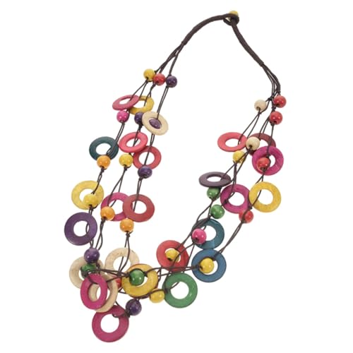 Hohopeti Bunte Halskette Damen Mehrschichtig Geometrisch Kokosnuss Schmuck Handgefertigt Vintage Runde Perlen Modisches Accessoire für Alltag Party Geschenk von Hohopeti