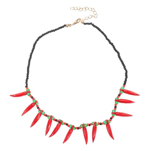 Hohopeti Bunte Perlenkette Damen Chili Pfeffer Anhänger Halskette Farbenfroher Modeschmuck Stylische Kurze Schlüsselbein Kette Vielseitiges Accessoire für Alltag und Party von Hohopeti