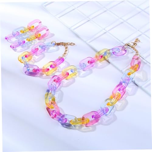 Hohopeti Buntes Schmuckset Damen mit Paperclip Kette Armband und Ohrringen Farbige Transparente Halskette für Mädchen Modisches Teiliges Set für Festivals und Alltagsschmuck von Hohopeti