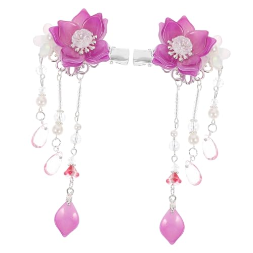 Hohopeti Chinesische Haarnadeln mit Quaste und Blumenmotiv Lang Leichter Haarschmuck für Mädchen Hanfu zubehör Farbenfrohe Haarspangen für Partys und Bühnenauftritte von Hohopeti