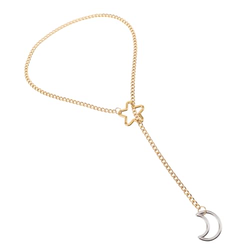 Hohopeti Chunky Chain Halskette Damen Punk Gothic Y Form Stern Mond Anhänger Goldfarben Celestial Schmuck für Alltag und Besondere Anlässe von Hohopeti