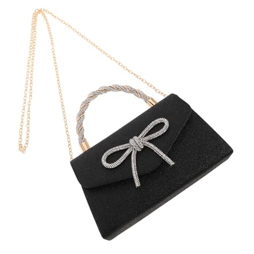 Hohopeti Damen Clutch mit Strass Schleife Glitzernde Abendtasche mit Kette Vielseitige Handtasche für Hochzeiten Galas und Festliche Anlässe Verarbeitet aus Metall und Polyester von Hohopeti