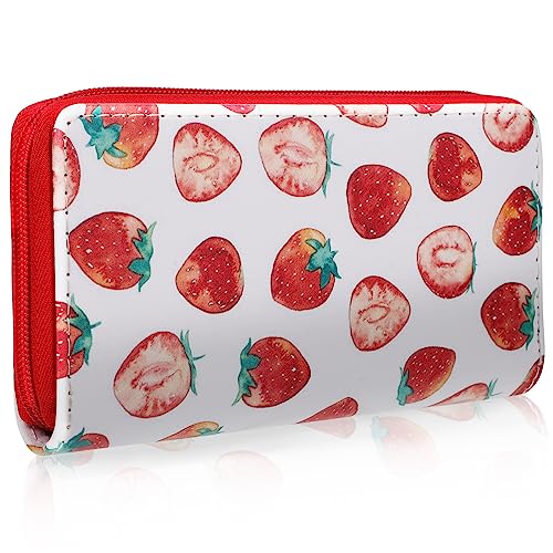 Hohopeti Damen Geldbörse Erdbeer Design PU Reißverschluss Portemonnaie Lange Clutch mit Münzfach und Kartenhalter für Alltag und von Hohopeti