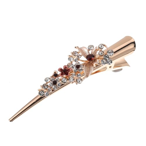 Hohopeti Damen Haarspange Entenschnabel Clip mit Strass Blumenmuster Großer Haarschmuck für Besondere Anlässe Wie Hochzeit und Party Eleganter Haarclip in Kaffee Farbe von Hohopeti