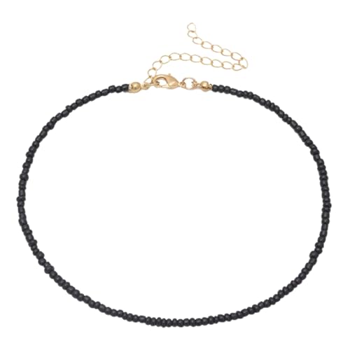 Hohopeti Damen Perlenkette Einzelschicht Bunte Reisperlen Halskette Kreative Clavicle Chain Modischer Schmuck für Frauen Schwarz von Hohopeti