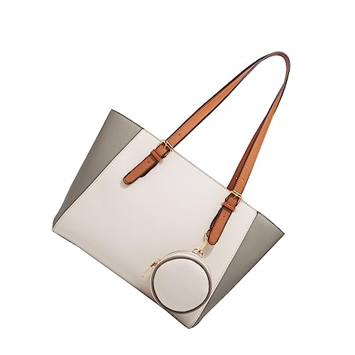 Hohopeti Damen Tote Bag Weiß PU Handtasche Schultertasche und Reise Organizer Leicht Modisch Vielseitig für Alltag und Freizeit von Hohopeti