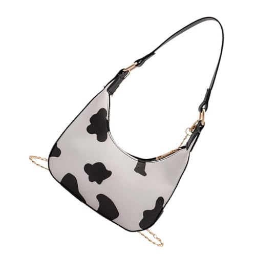 Hohopeti Damen Umhängetasche PU Schultertasche Retro Mondform Große Crossbody Bag Kuhmuster Vielseitig als Hand Messengerbag für Alltag Shopping Reisen von Hohopeti