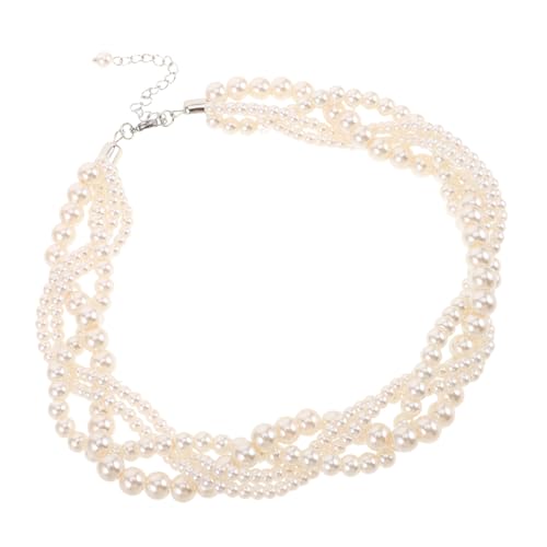 Hohopeti Doppellagige Französische Perlenhalskette Damen Vintage Statement Schmuck Mehrsträngig Imitationsperlen für Hochzeit Party Alltag von Hohopeti