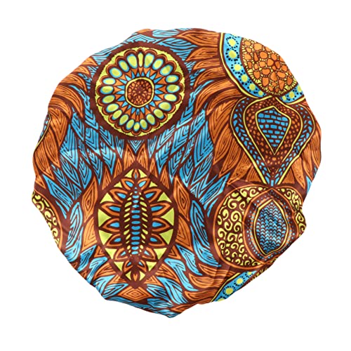 Hohopeti Doppellagige Satin Schlafhaube Damen mit Elastischem Band Modisches Ethno Muster Haarhaube zum Schutz vor Knoten und Feuchtigkeit Weich und Strapazierfähig für Bad und von Hohopeti