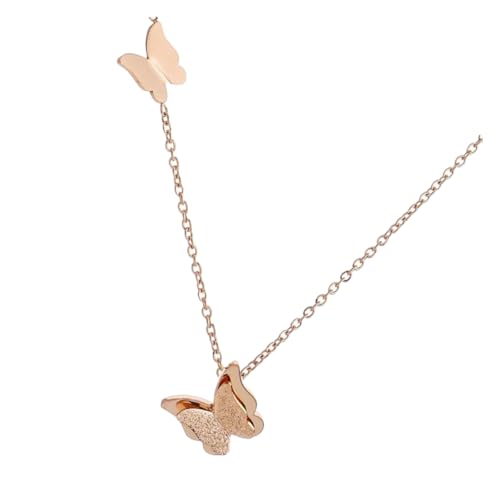 Hohopeti Doppelreihige Mattierte Schmetterling Anhänger Halskette Damen Vergoldet Schlüsselbein Kette Kreativer Schmuck für Frauen Alltag Party von Hohopeti