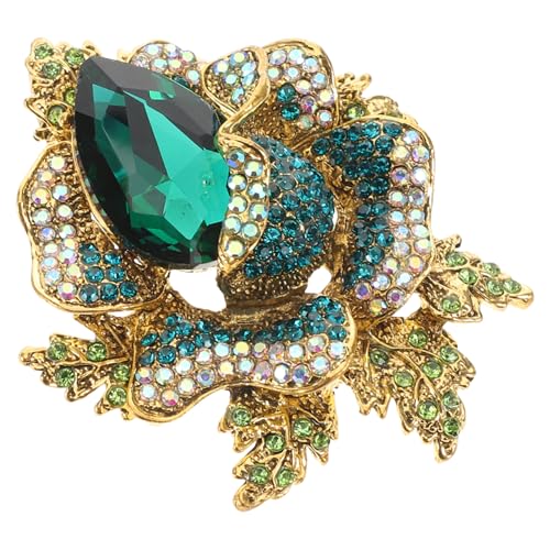 Hohopeti Elegante Blumenbrosche mit Strasssteinen Dekorativer Ansteckpin für Damen Vielseitiges Modeschmuck accessoire für Kleidung Schals und Besondere Anlässe Grün von Hohopeti