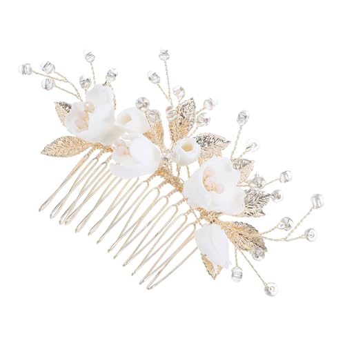 Hohopeti Eleganter Braut Haarkamm mit Keramikblumen Perlenbesatz und Blattdesign Handgefertigtes Hochzeits-haarschmuck-accessoire aus Legierung für Frauen Klassische Braut von Hohopeti