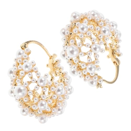Hohopeti Französische Hohlraum Perlenohrringe mit Gefälschten Perlencluster Leichtes Geometrisches Design Ohrstecker für Damen Geeignet für Alltag und Besondere Anlässe von Hohopeti