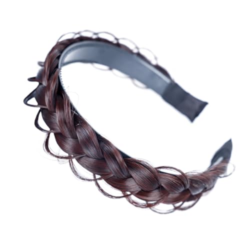 Hohopeti Geflochtenes Damen Haarband Fischgrät Zopf Stil Leichtes Komfortables Stirnband für Alltag Party Hochzeit Elegantes Haarschmuck Accessoire in Dunkelbraun von Hohopeti