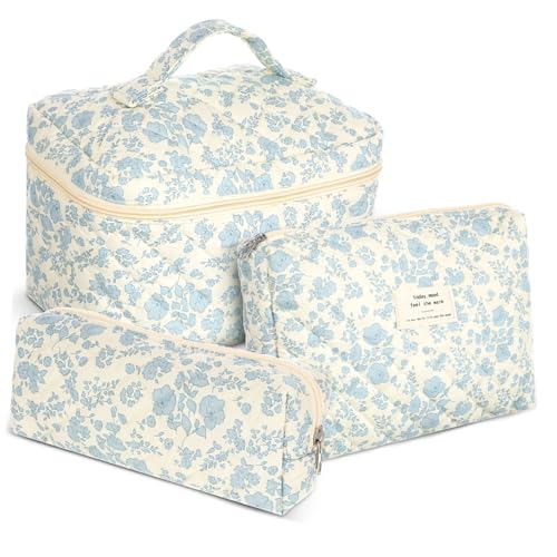 Hohopeti Gepolsterte Kosmetiktasche mit Reißverschluss Leichte Reise Make Up Taschen mit Blumenmuster Vielseitig Verwendbare Schminktaschen für Damen Kompakte Toilettenartikel Organizer von Hohopeti