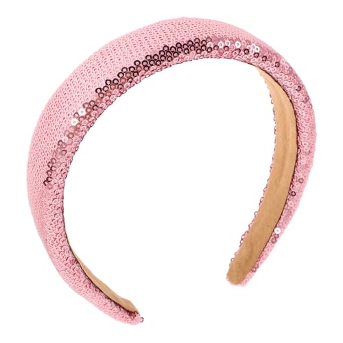 Hohopeti Glitzer Stirnband Damen Pailletten Breites Gepolstertes Haarband für Mädchen Trendiges Modeaccessoire Sicherer Sitz Vielseitig für Haararten Rosa von Hohopeti