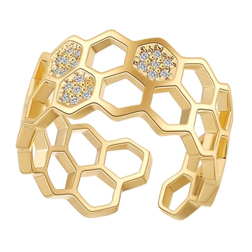 Hohopeti Gold Offener Ring Damen Verstellbar Eleganter Couple Promise Ring Modischer Schmuck Geschenk Hohopeti Gold Offener Ring Damen Verstellbar Eleganter Couple Promise Ring Modischer Schmuck Geschenk von Hohopeti