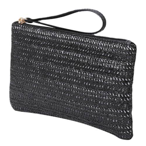 Hohopeti Große Kapazität Damen Clutch Geldbörse Reißverschluss Handliche Stroh Handtasche für Münzen und Scheine für Party Reise Shopping und Alltag von Hohopeti