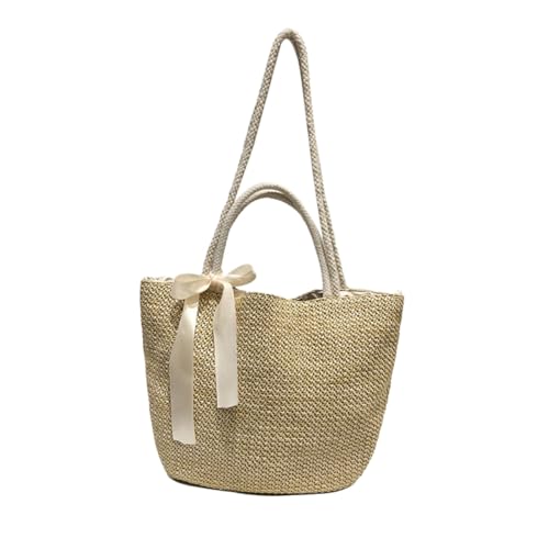 Hohopeti Große Kapazität Strohtasche Damen Handtasche Urlaub Strandtasche Literarisch Gewebt Leicht Schultertasche Sommer Picknick Outdoor Reise Khaki von Hohopeti