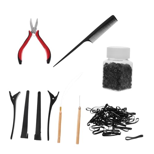 Hohopeti Hair Extension Tools Teiliges Haarverlängerungszubehör mit Loop Häkelnadel Tip Beads Häkelnadel Dunkle Farbe für Anfänger und Profis Komfortables und Langlebiges Zufällige Farbe von Hohopeti