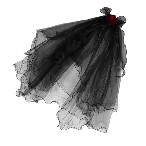 Hohopeti Halloween Cosplay Schleier mit Schwarzen und Roten Rosen Handgefertigtes Gothic Brautschleier Kostüm Leichter Komfortabler Kopfschmuck für Damen für Karneval und Party von Hohopeti