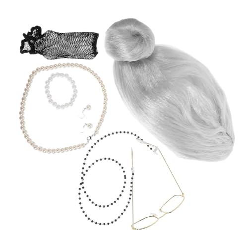 Hohopeti Halloween Kostüm Requisiten Comedy Kostüm Lustiges Outfit Theaterperücke Alte Dame Perücken Für Frauen Charakterperücke Alte Dame Outfit Richter von Hohopeti