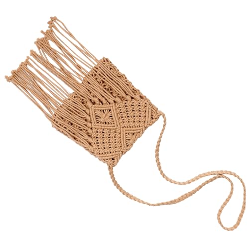 Hohopeti Handgefertigte Damen Crossbody Bag aus Baumwollgarn mit Modischen Quasten Kleine Schultertasche im Boho stil für Strand Urlaub und Vielseitigen Alltag in Klassischem Khaki von Hohopeti